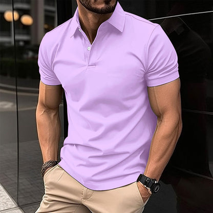Polo d'été à manches courtes pour homme, couleur unie, boutonné, revers