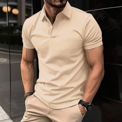 Polo d'été à manches courtes pour homme, couleur unie, boutonné, revers