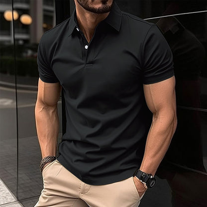 Polo d'été à manches courtes pour homme, couleur unie, boutonné, revers