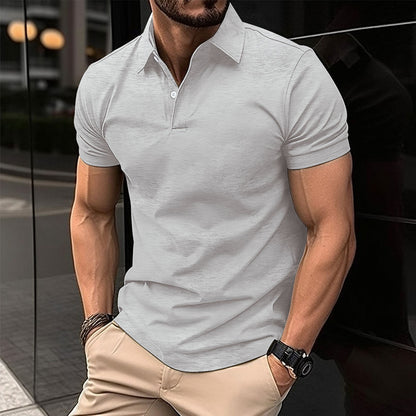 Polo d'été à manches courtes pour homme, couleur unie, boutonné, revers