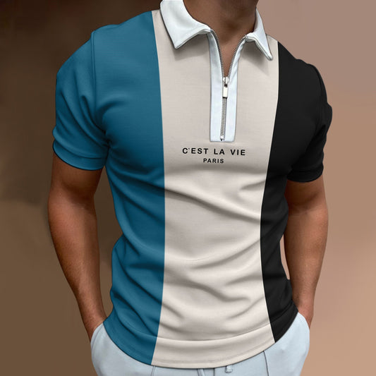 Polo d'été à fermeture éclair pour homme, couleur assortie, pour le sport