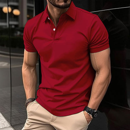 Polo d'été à manches courtes pour homme, couleur unie, boutonné, revers