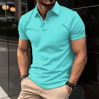 Polo d'été à manches courtes pour homme, couleur unie, boutonné, revers