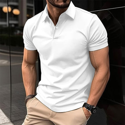 Polo d'été à manches courtes pour homme, couleur unie, boutonné, revers